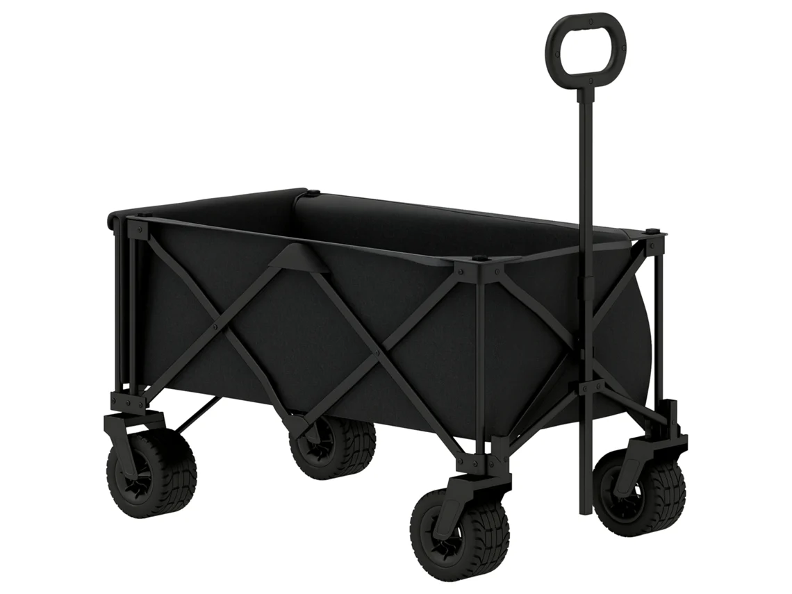 Carro De Jardín Plegable Con Ruedas Todoterreno, Asa Ajustable, Capacidad De Carga De 100 Kg, Para Camping, Color Negro.