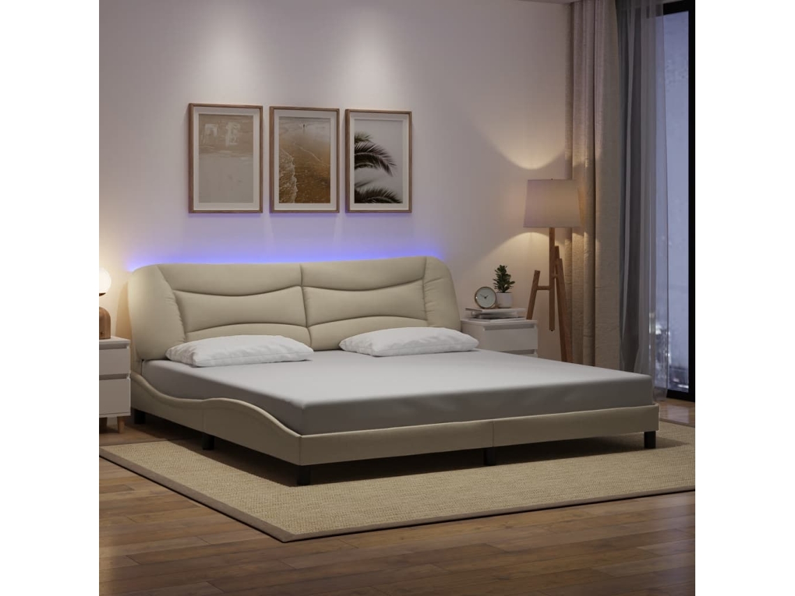 Con Led Sin Colchón Tela Color Crema 200x200 Cm
