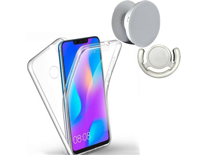 Kit Funda, PopSocket y Soporte PopSocket Huawei P Smart+ 2019 360º Transparente