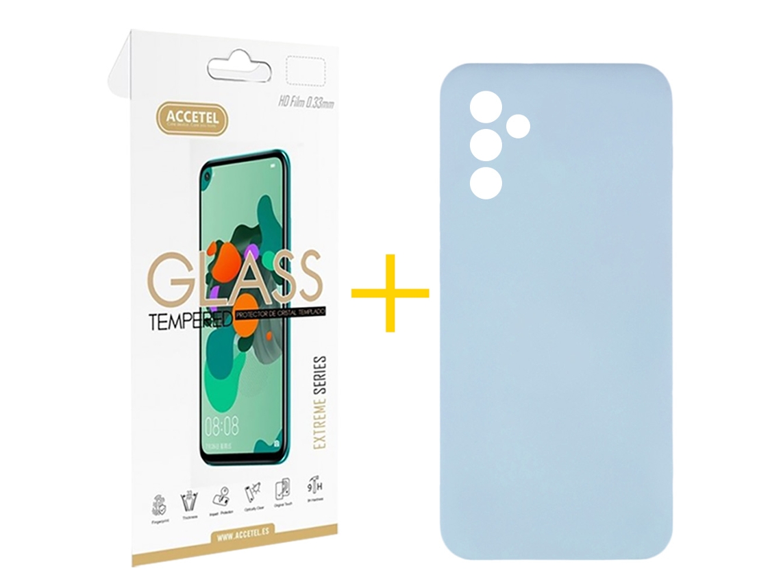 Pack 1 X Película de Vidrio Templado 2.5D + Funda ACCETEL para Samsung Galaxy A36 5G Silicona Líquida Azul Claro