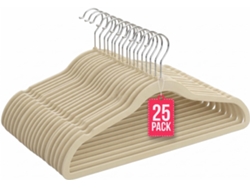 Com-fort House Perchas De Terciopelo Antideslizantes Pack 25 – Beige – Ultrafinas Ahorra Espacio – Gancho Giratorio 360° – Perchas Para Ropa, Trajes, Vestidos Y Camisas