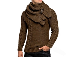 2026-jersey De Punto Para Hombres Manga Larga Cuello De Tortuga Con Bufanda Desmontable Casual Pullover
