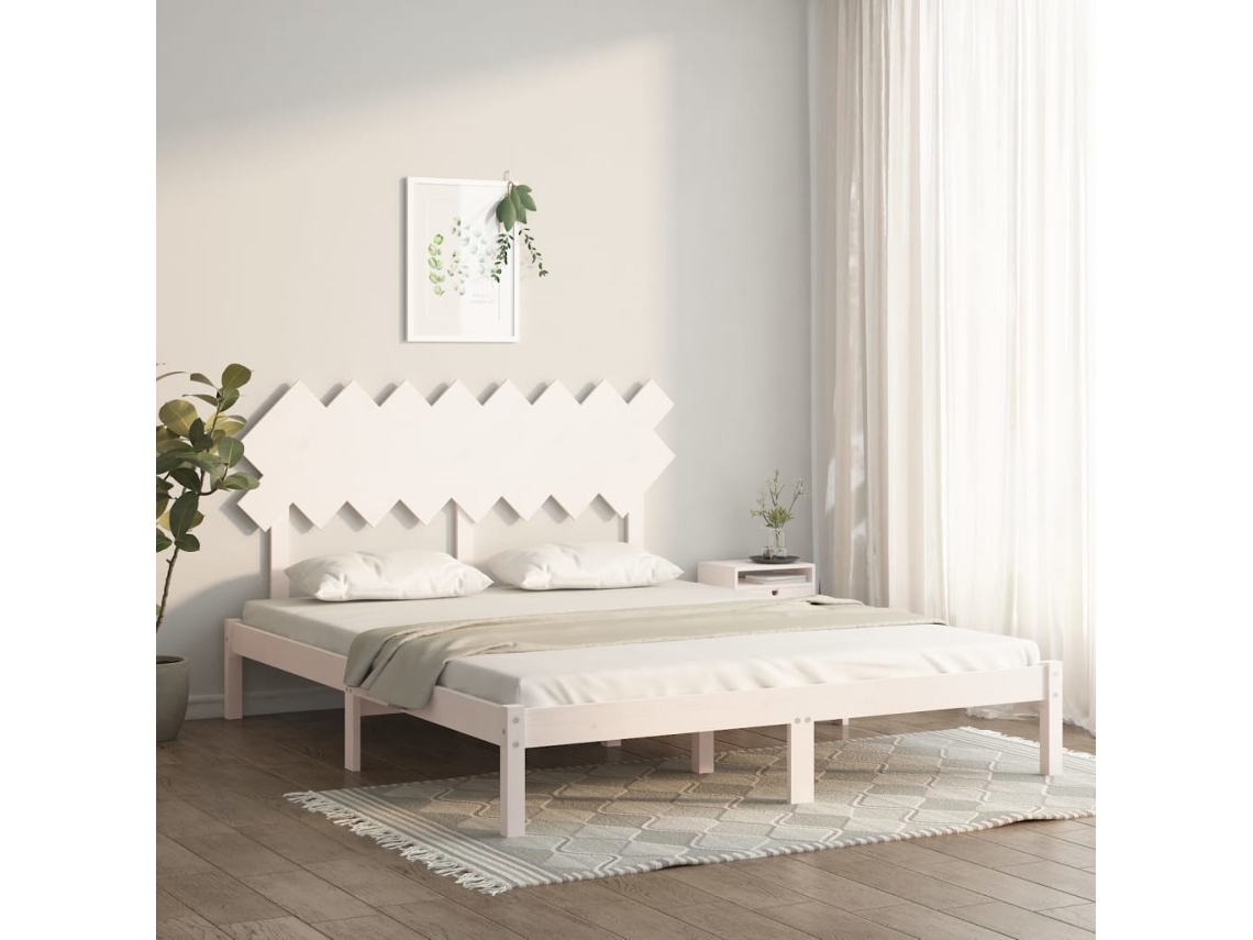 Estructura De Cama De Madera Maciza De Pino Blanca 160x200 Cm