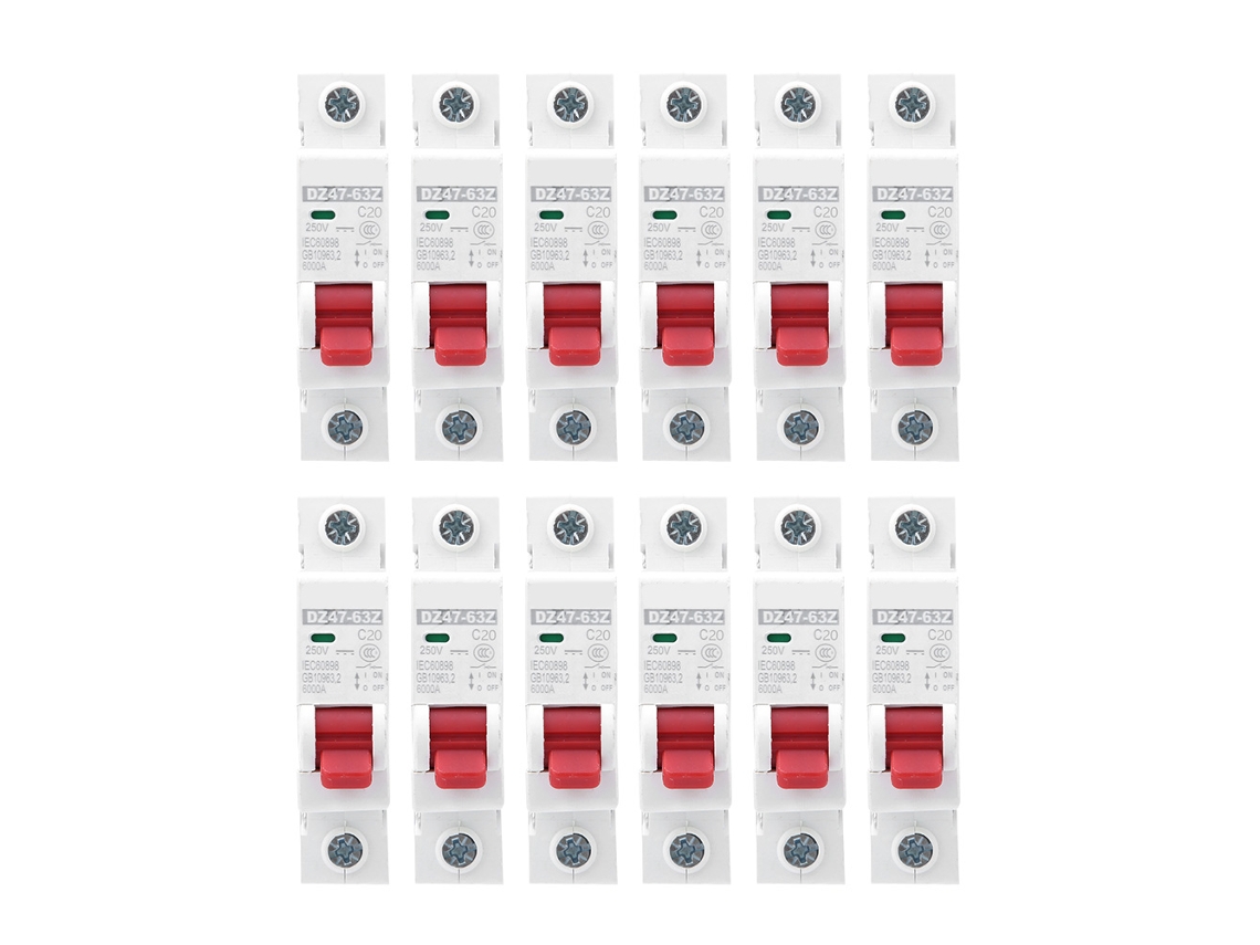 12 Disyuntores Mcb Dz47-63z Dc250v 1p 20a Para Protección De Circuitos Fotovoltaicos.
