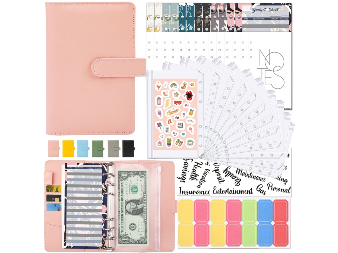 Funda económica para libreta A6 con bolsillo con cremallera MDUG (rosa)