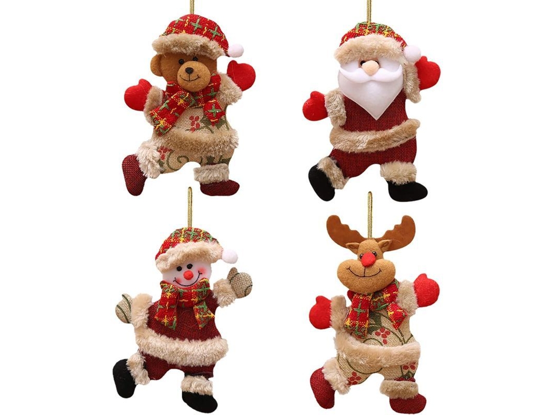 Adornos Navideños, 4 Piezas De Adornos Navideños De Regalo: Figuras De Papá Noel, Muñeco De Nieve, Reno Y Oso Para Decoración Navideña.