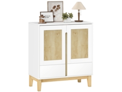 Aparador móvil de almacenamiento, 2 puertas, 2 cajones, estante ajustable, 80x40x86 cm, blanco y roble.