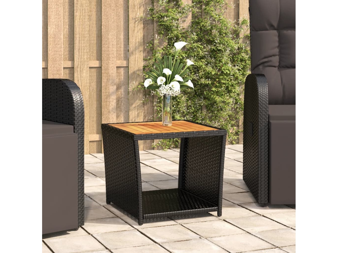 Mesa de Centro de Apoyo con Tablero de Madera de Mimbre/Acacia Maciza Negro