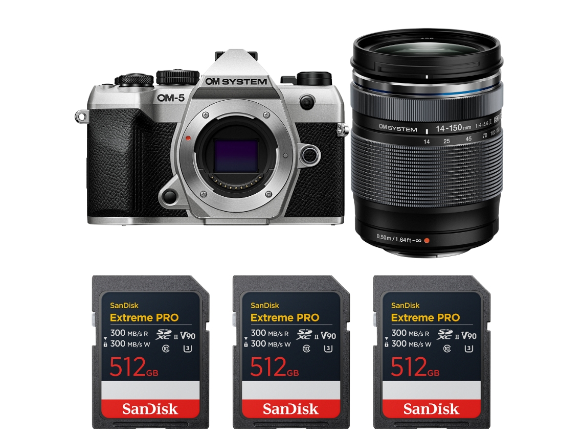 Om System Om-5 Mark Ii Plateado + 14-150mm F/4-5.6 Ii + 3 Sandisk 512gb Extreme Pro Uhs-ii Sdxc + Ebook “20 Consejos Para Fotos Que Impactan”