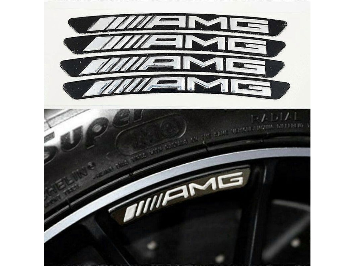 2026altiro-4 Pegatinas Con El Emblema De La Rueda Mercedes Amg, Color Negro Acero.