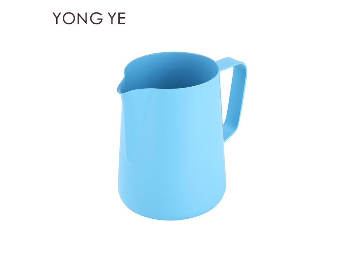 Taza de acero inoxidable con pico recubierto de teflón en color azul claro, ideal para latte art, 400 ml Sfushos