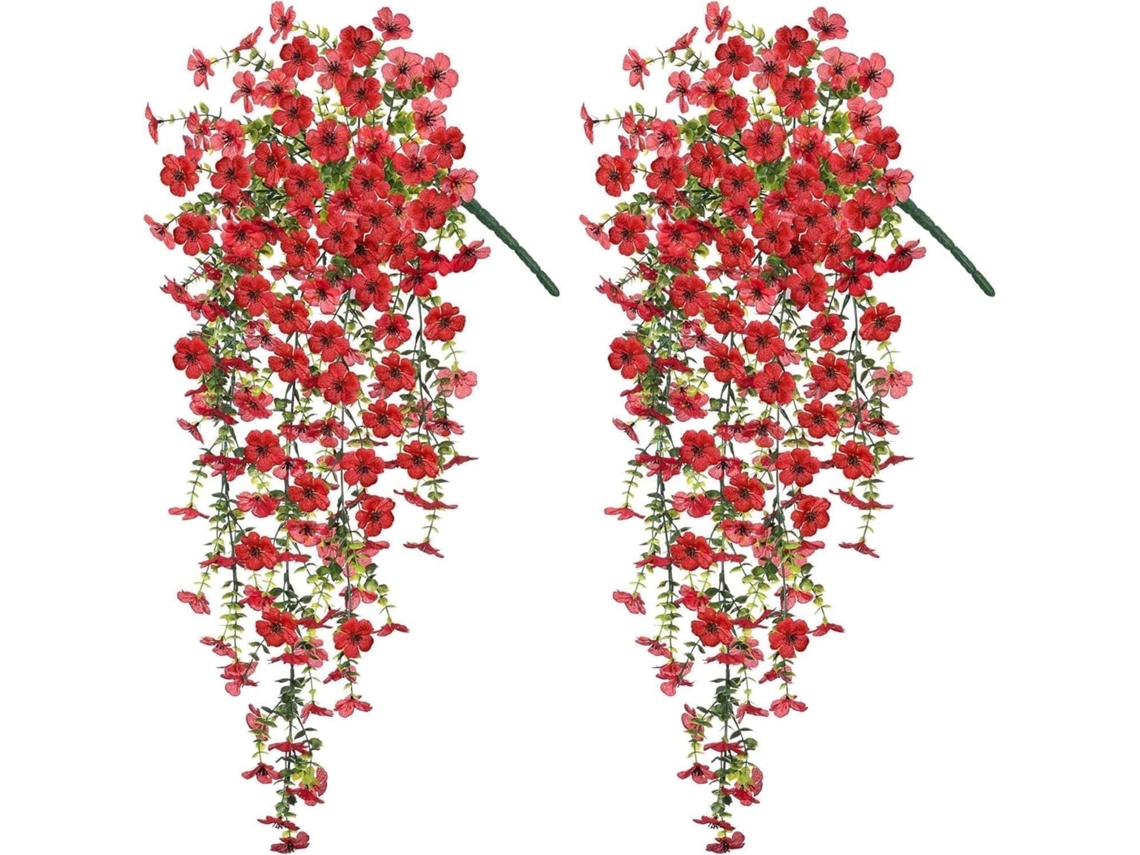 2 Flores Artificiales - Colgantes - Plantas Artificiales - Para Hogar, Bodas Y Decoración De Pared (rojas)