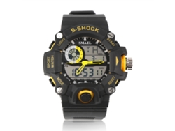 Reloj Deportivo Digital Con Doble Pantalla Led, Redondo, Correa Amarilla, Resistente Al Agua Hasta 50 M.