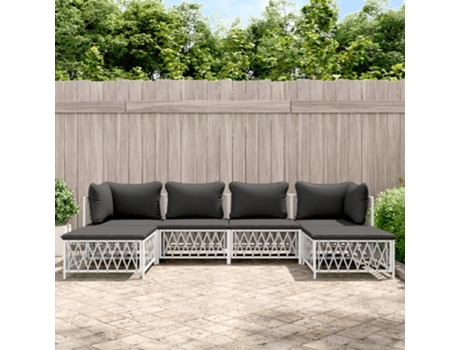 Conjunto 6 de muebles de jardín VIDAXL con cojines acero blanco
