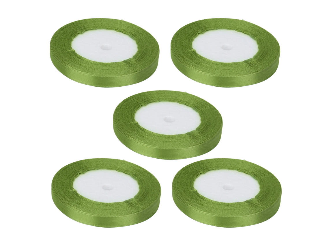 5pcs Cinta De Seda 1cm Ancha 22m Larga Para Decoración De Boda, Embalaje, Pastelería, Cajas De Dulces Verde