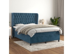Cama Box Spring Con Colchón Terciopelo Azul Oscuro 140x190 Cm