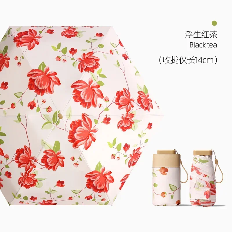 Mini Sombrilla De Bolsillo Con Protección Uv, Sombrilla De Sol Plegable De Parte Superior Plana.