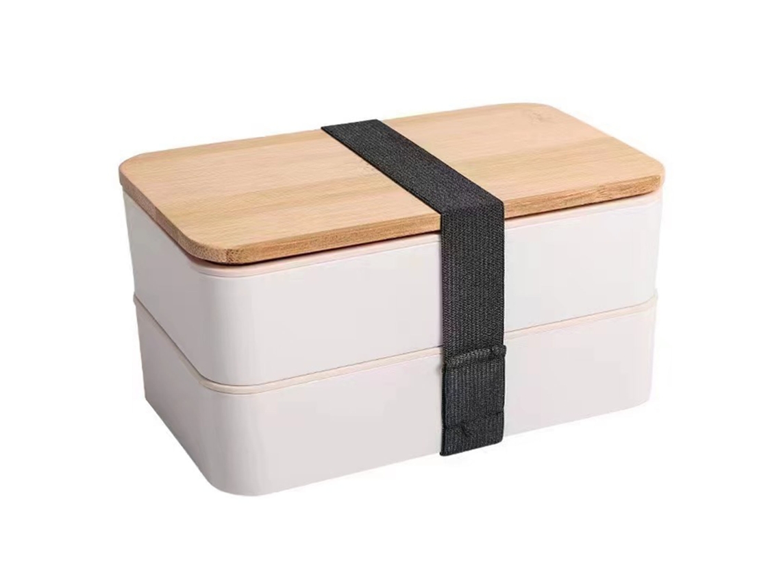 Caja De Almuerzo De Doble Capa Con Tapa De Madera Y Compartimentos, 1200ml, Blanca, Ideal Para Trabajo, Escuela Y Hogar