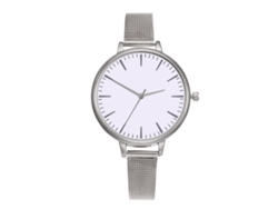 Reloj De Pulsera De Cuarzo Para Mujer Con Brazalete De Malla Fina Y Esfera Blanca Plateada.