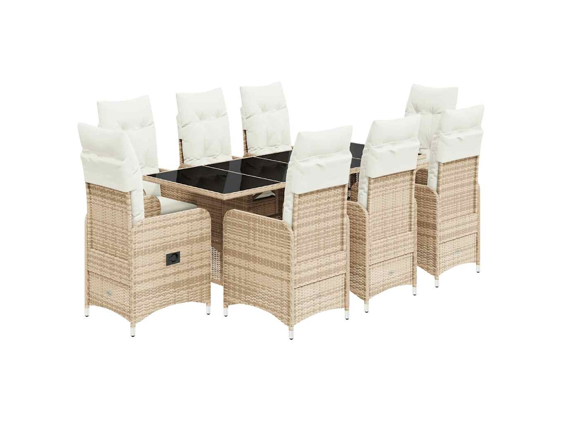 Juego de 9 mesas de bistró para jardín con cojines de mimbre, beige, EXCLUSIVA MAISON