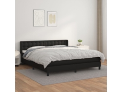 Cama Box Spring Con Colchón Cuero Sintético Negro 180x200 Cm