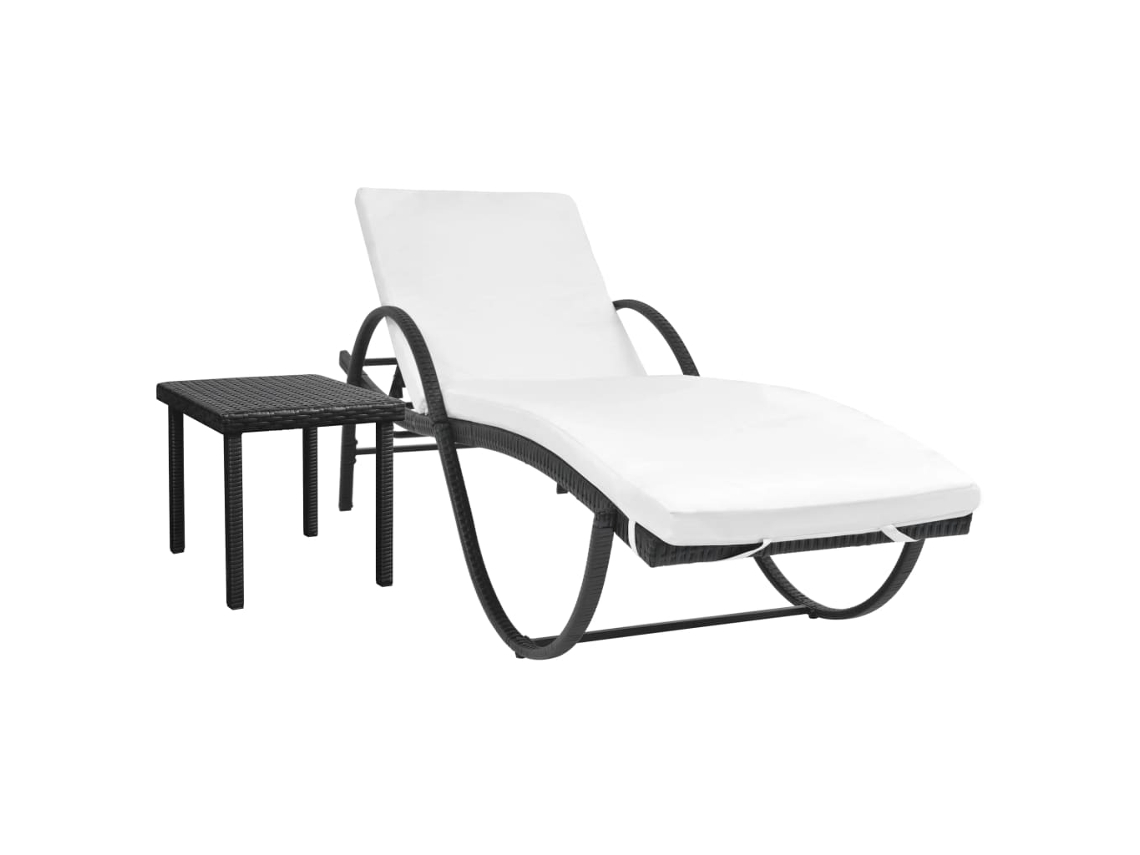 Tumbona de mimbre negra con cojín y mesa Dkd Home Decor