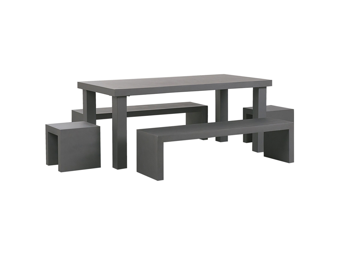 Conjunto de jardín de cemento reforzado mesa 2 bancos con forma de U 2 taburetes gris BELIANI Taranto