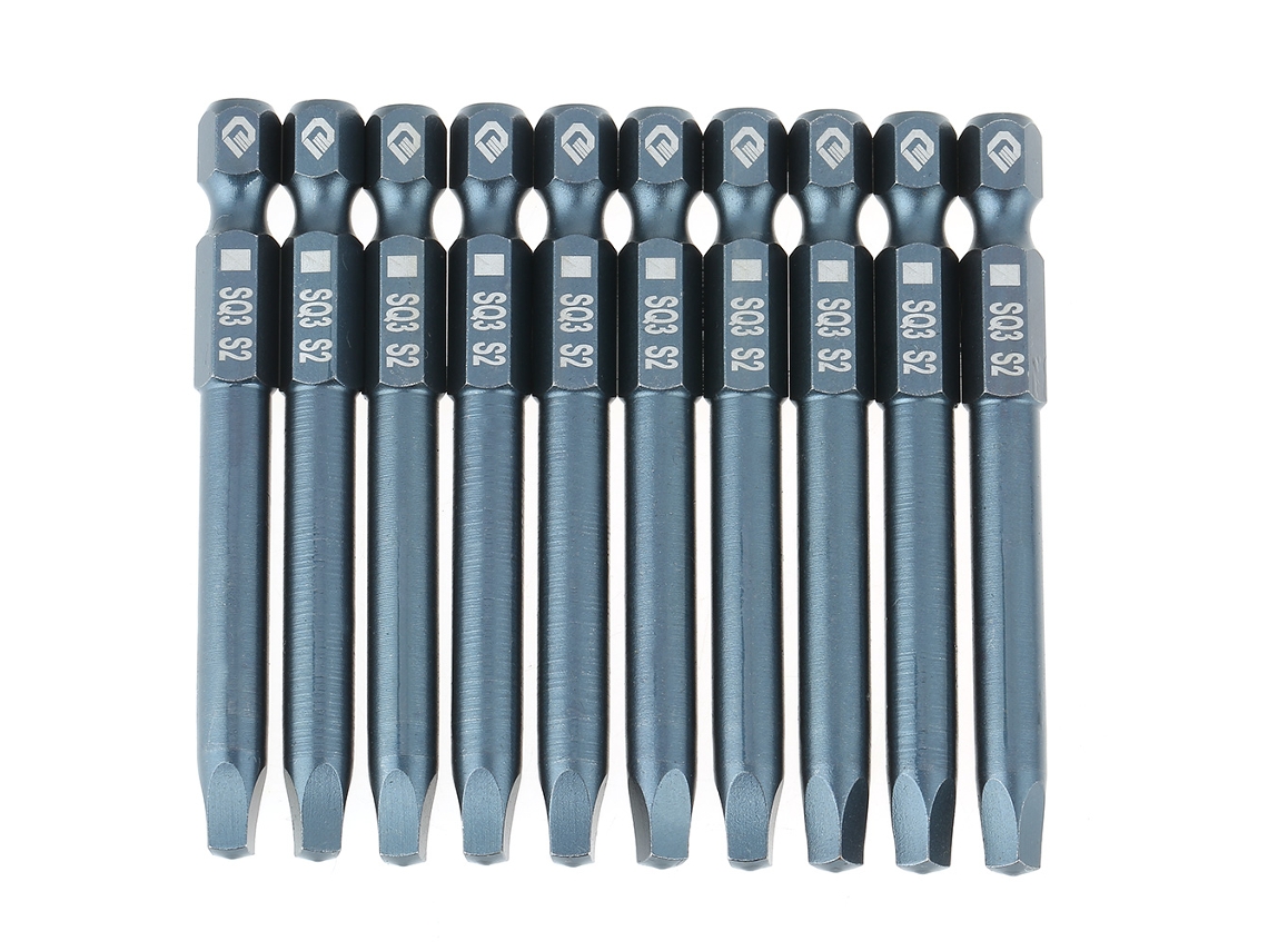 10 Puntas De Destornillador De Acero S2, Cabeza Cuadrada De 6,3 Mm, Hexagonal De 1/4" Y 65 Mm.