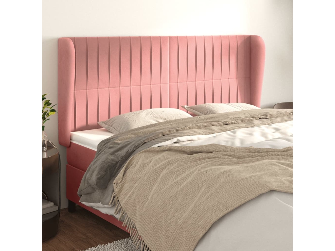 Cabecero Con Orejas De Terciopelo Rosa 163x23x118/128 Cm
