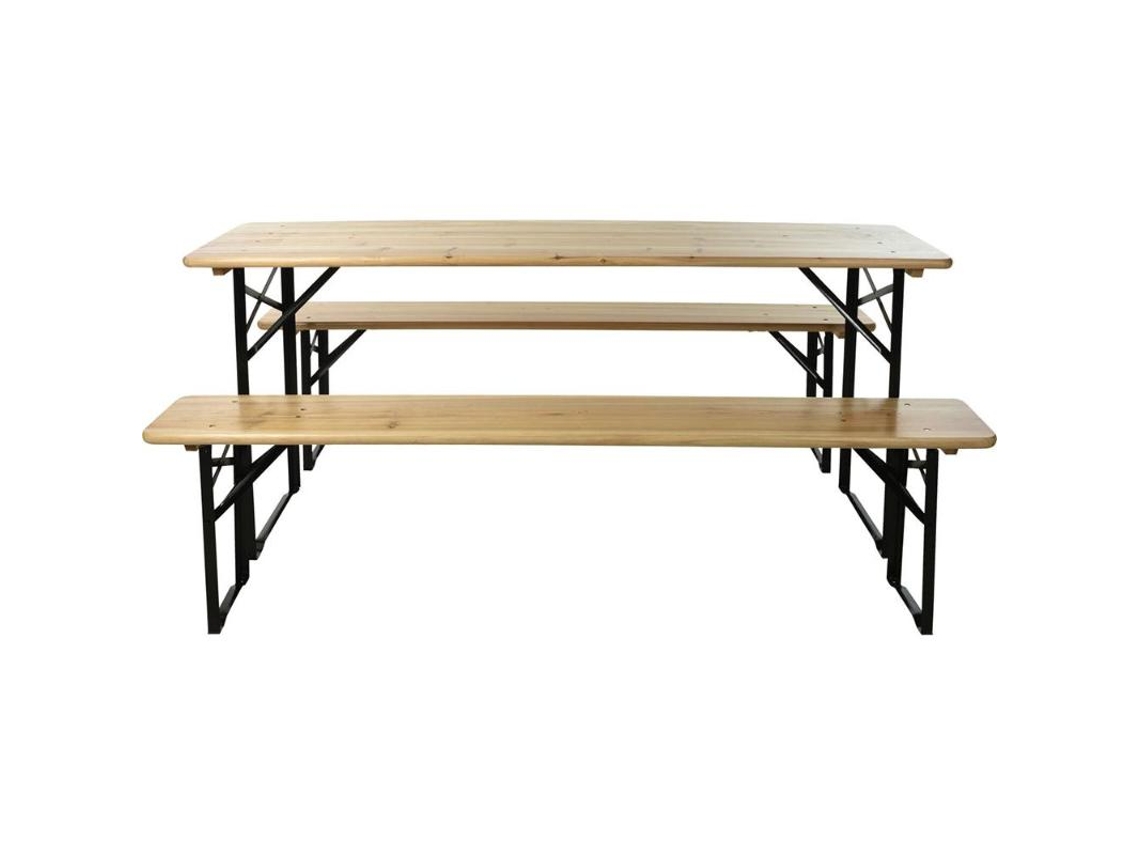 Mesa 2 Bancos Plegables Madera