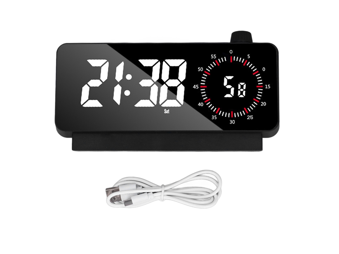 Reloj Despertador Digital Doble Con Brillo Ajustable Y Pantalla De Temperatura, Negro Con Letras Rojas.