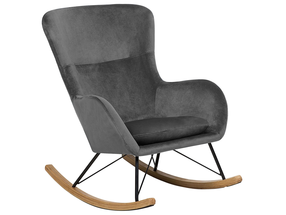 Silla mecedora BELIANI Ellan de Terciopelo Gris 71x90x97