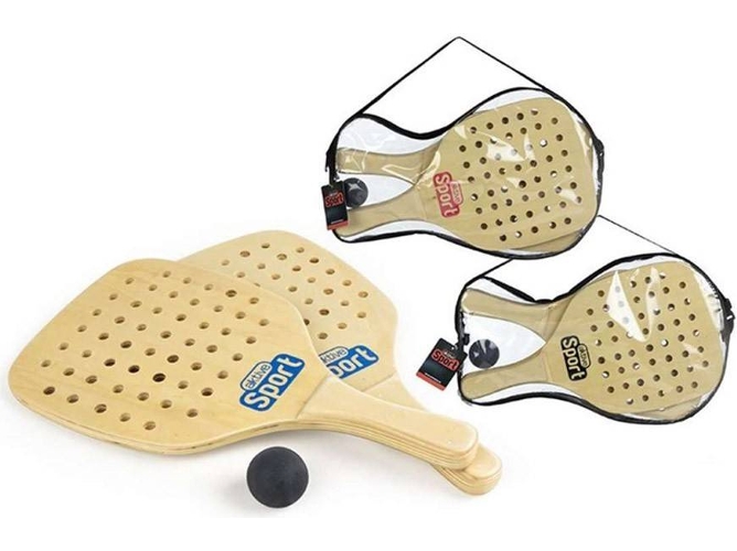 Pala de Tenis de Playa COLOR BABY de Madera con Pelota y Funda (2 Un)