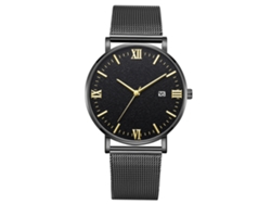 Reloj De Pulsera Mecánico De Cuarzo Para Hombre Deportivo (correa Negra Caja Negra Manecillas Doradas Dial Negro)
