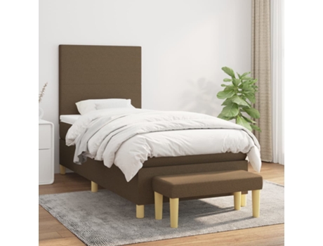 vidaXL Cama con somier y colchón 90x190 cm tela marrón oscuro