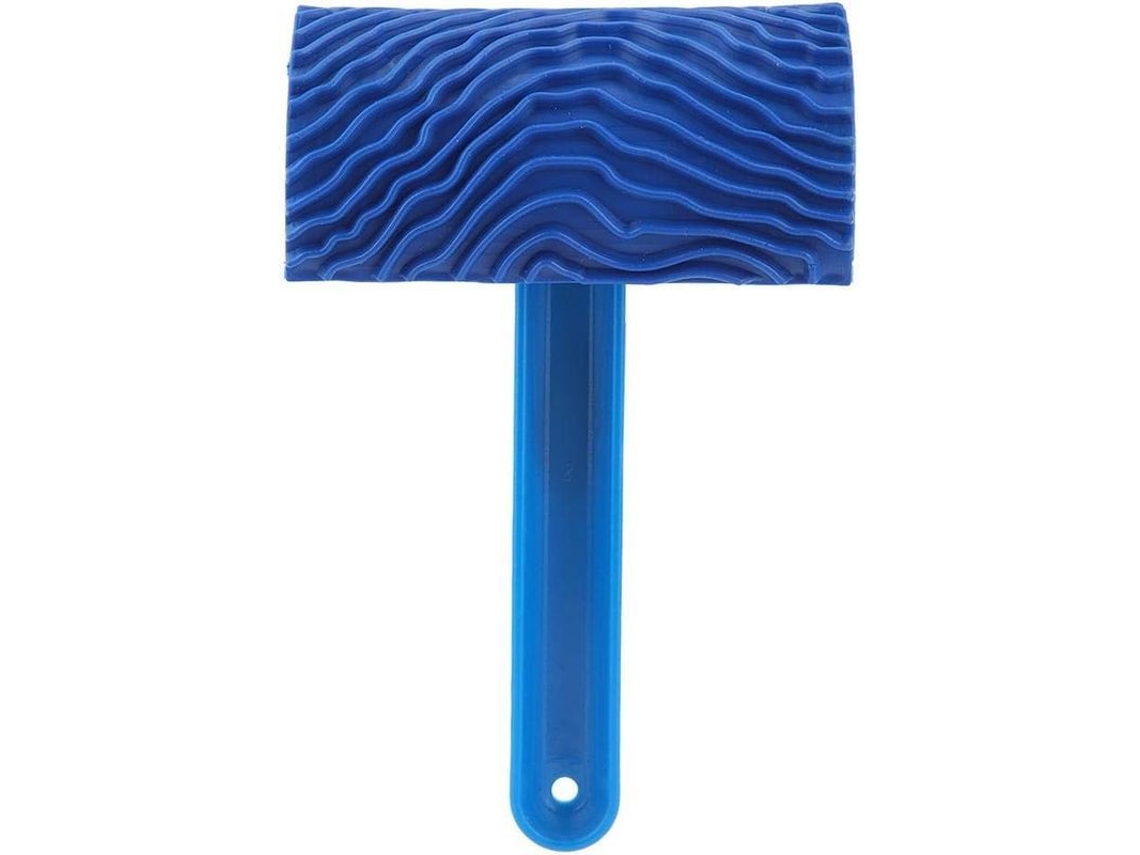 Rodillo De Pintura Con Patrón De Madera Azul Grabado Y Mango Herramienta Diy Para Decoración De Paredes