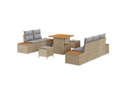 Conjunto 8 De Sofá De Jardín Con Cojines Vidaxl Beige De Poliratán Acacia
