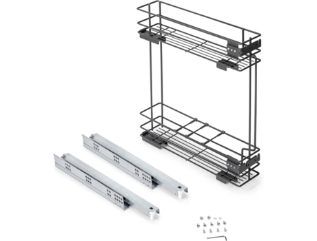 Emuca Carro Botellero con cierre amortiguado para mueble bajo de cocina ancho 150mm acero acabado gris antracita portabotellas 8946535 455x11x535