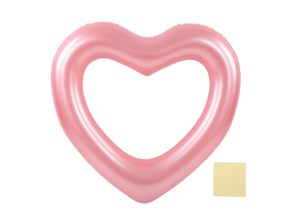 Flotador con forma de corazón, 120 cm, PVC resistente, dorado y rosa.
