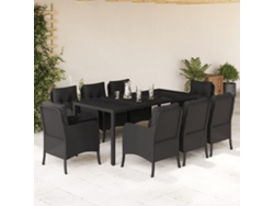 Juego de comedor de jardín de 9 piezas con cojines, mimbre sintético negro, DKD Home Decor