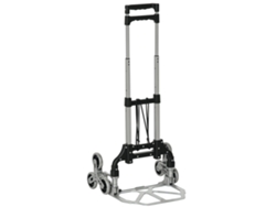 Escalera plegable de 6 ruedas, con asa de seguridad, función de plegado automático, color plata y negro.
