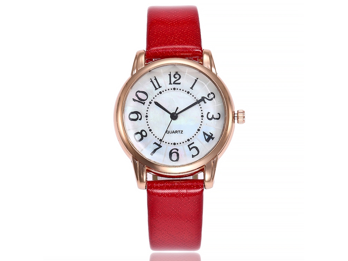 Reloj De Pulsera Vansvar Para Mujer, De Piel Sintética Con Movimiento De Cuarzo, Estilo Moderno, Color Rojo.