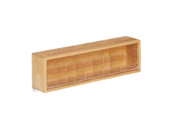 Relaxdays Caja Para Tés De Bambú, Cinco Compartimentos, Para 50 Bolsitas, Tapa Abatible, 11,5x39x8cm, 1 Ud., Marrón
