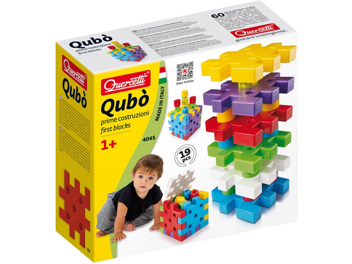 Juego Educativo QUERCETTI First Toys Qubò Primeros Bloques 19 pz (Edad Mínima: 1 Año - 33,5 x 31 x 12,7 cm)