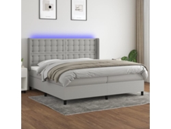 Cama Box Spring Con Colchón Tela Y Led Gris Claro 200x200 Cm