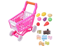20du26 Juego de carrito de compras para niños, juguete educativo con comida simulada - Rosa