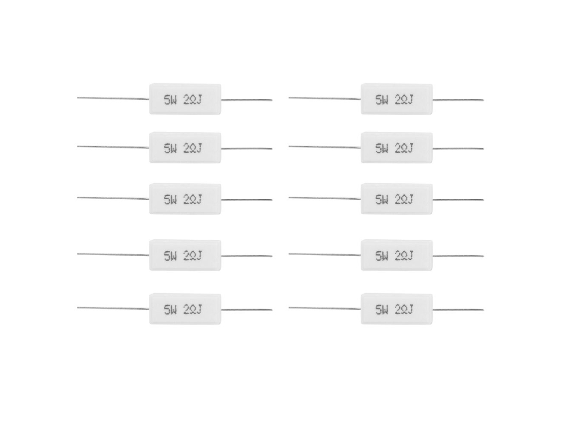10 Resistencias de cemento de 5 W, 2 r, 5%, sin marca.