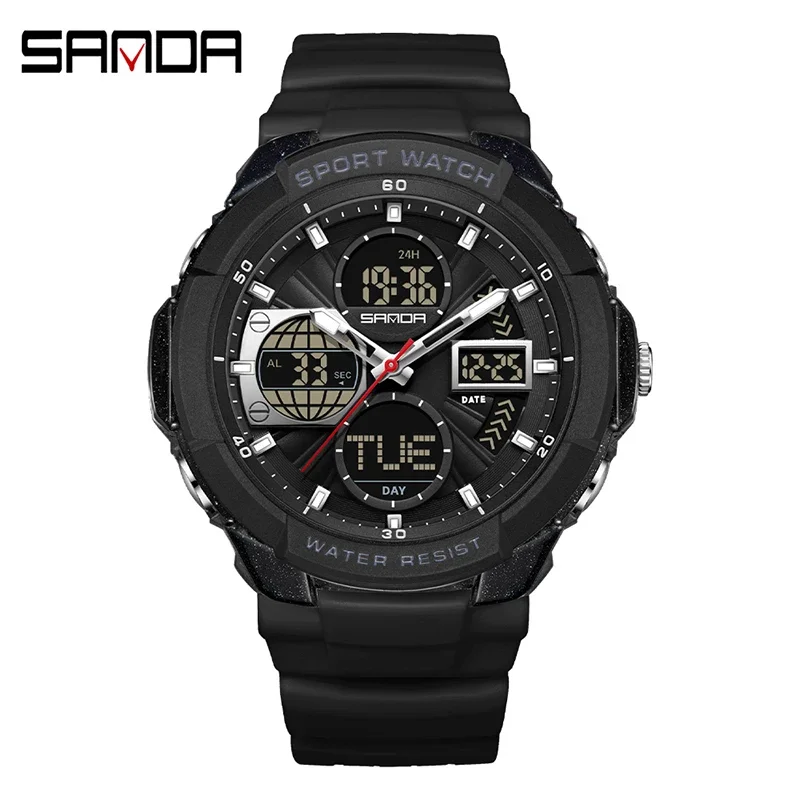 Reloj Digital De Doble Pantalla Para Hombre (negro): Reloj Deportivo Multifuncional Y Resistente Al Agua Para Estudiantes, Con Alarma Y Cronómetro