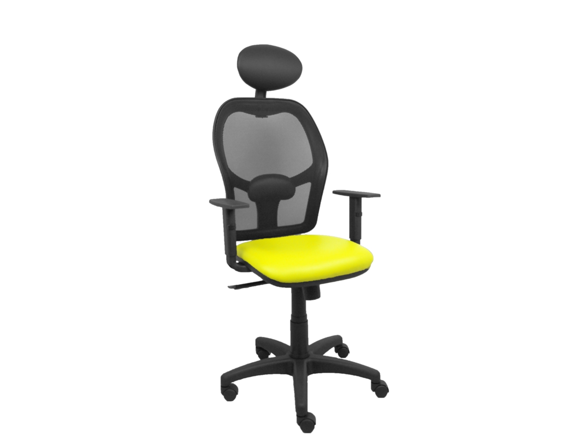Silla De Oficina Alocén Con Mecanismo Sincro Tapizada Con Similpiel Color Amarillo Y Malla Color Negro