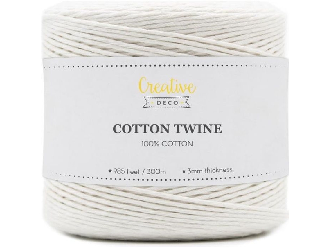 CREATIVE DECO Cuerda Macramé 300M Blanco 12 Capas Algodón